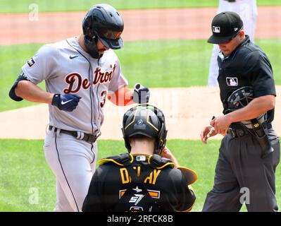 Detroit Tigers' Riley Greene bats during the first inning of a baseball  game against the Kansas City Royals Tuesday, May 23, 2023, in Kansas City,  Mo. (AP Photo/Charlie Riedel Stock Photo - Alamy