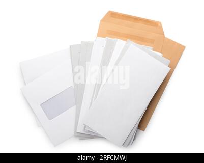 Stack of letters on white background Stock Photo