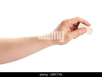 eraser in hand path isolated on white Stock Photo