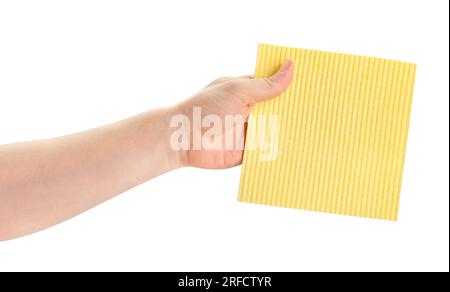 kitchen washable dish cloth in hand path isolated on white Stock Photo