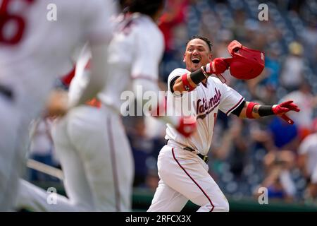 Washington Nationals first baseman Dominic Smith (22) in the fourth inning  of a baseball game Friday, April 7, 2023, in Denver. (AP Photo/David  Zalubowski Stock Photo - Alamy