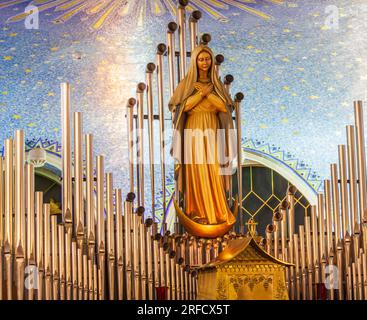 Sainte-Anne de Beaupré Basilica on the shores of the St. Lawrence River, 20 miles above Quebec City in Canada. Stock Photo