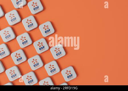 LONDON, UK - July 2023: EDF gas and electricity energy supplier company logo. 3D Rendering Stock Photo