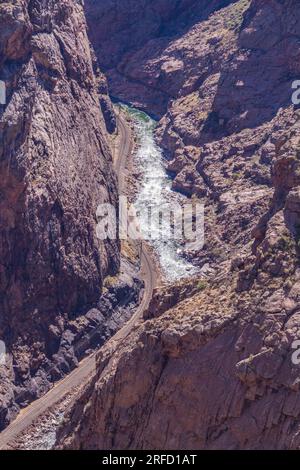 Royal Gorge Route Railroad tracks. Royal Gorge Railroad is a heritage railroad which provides a two hour ride along the Arkansas River. Stock Photo