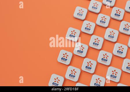 LONDON, UK - July 2023: EDF gas and electricity energy supplier company logo. 3D Rendering Stock Photo