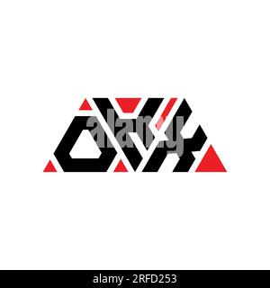 OKX triangle letter logo design with triangle shape. OKX triangle logo design monogram. OKX triangle vector logo template with red color. OKX triangul Stock Vector