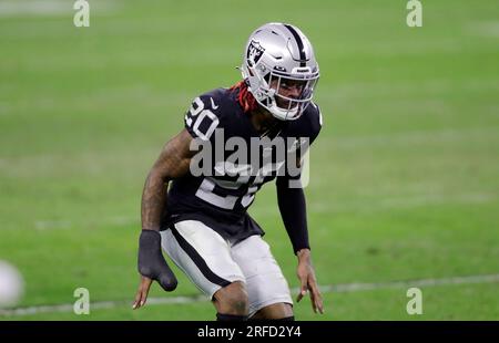 FILE - Las Vegas Raiders cornerback Damon Arnette warms up before an NFL  football game against the Pittsburgh Steelers, Sunday, Sept. 19, 2020, in  Pittsburgh. The Las Vegas Raiders waived 2020 first-round