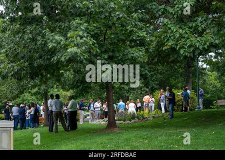 Washington, United States. 02nd Aug, 2023. Evacuated employees stand outside the senate office buildings as police search the area around the Russell Senate Office Building after news breaks of a possible active shooter inside the building on Wednesday, August 2, 2023 in Washington, DC. US Capitol Police Chief Thomas Manger later confirmed there was no evidence of an active shooter and no victims. Photo by Bonnie Cash/UPI Credit: UPI/Ģ����ý Live News Stock Photo