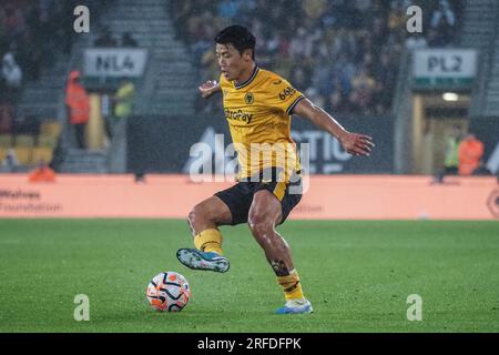 Wolverhampton, UK. 02nd Aug, 2023. Wolverhampton, England, August 2nd 2023: Hee Chan Hwang (11 Wolves) on the ball during the preseason friendly between Wolves and Luton Town at Molineux stadium in Wolverhampton, England (Natalie Mincher/SPP) Credit: SPP Sport Press Photo. /Alamy Live News Stock Photo