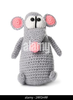 One crochet mouse isolated on white. Children's toy Stock Photo