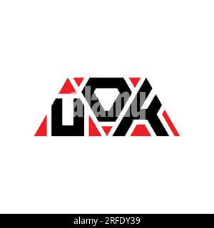 UOK triangle letter logo design with triangle shape. UOK triangle logo design monogram. UOK triangle vector logo template with red color. UOK triangul Stock Vector