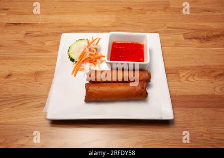 Delicious Chinese dish known as egg rolls Stock Photo