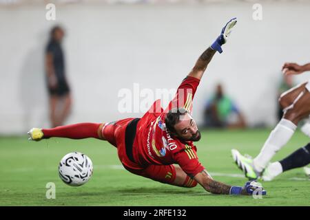 Orlando, Florida, USA. 2nd Aug, 2023. Juventus goalkeeper CARLO PINSOGLIO (23) misses a block during the second half of the Florida Cup Series Soccer Champions Tour Juventus vs Real Madrid match at Camping World Stadium. (Credit Image: © Cory Knowlton/ZUMA Press Wire) EDITORIAL USAGE ONLY! Not for Commercial USAGE! Stock Photo