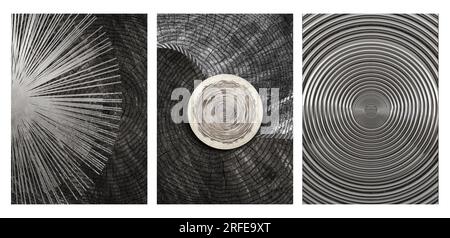 nordic modern black and silver modern wall decor. 3d abstract black trunk wallpaper. Curvy lines in drawing resin geode functional art Stock Photo