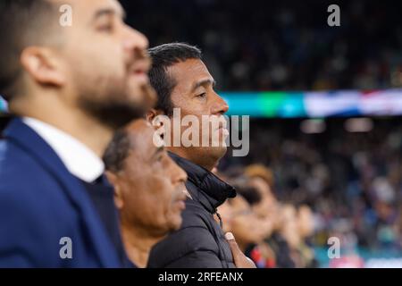 Sydney, Australia. 02nd Aug, 2023. Panama team support staff observes the national anthem before the FIFA Women's World Cup 2023 Group F match between Panama and France at Sydney Football Stadium on August 2, 2023 in Sydney, Australia Credit: IOIO IMAGES/Alamy Live News Stock Photo