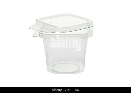 Plastic dessert box square shape disposable isolated on white background. with clipping path Stock Photo