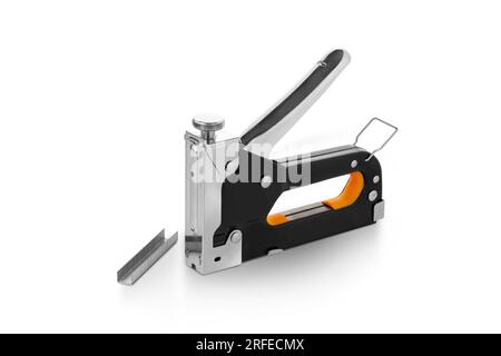 Iron construction stapler and staples isolated on a white background. With clipping path Stock Photo