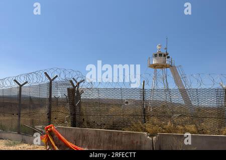 An observation tower of the UN Interim Force in Lebanon (UNIFIL) stands ...