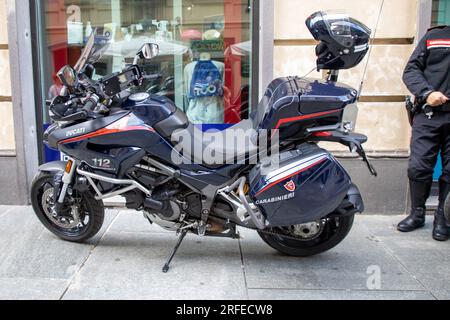 Milan , Italy  - 08 02 2023 : Carabinieri motorcycle Police military Ducati Multistrada 1200 parked on the street Stock Photo