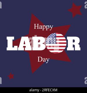 Happy labor day text in white with flag of america over red stars and dark blue Stock Photo