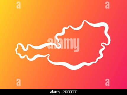 White outline map of Austria on orange and purple gradient background. Stock Vector