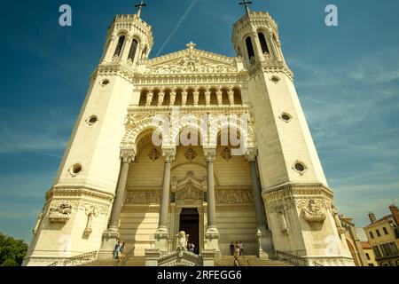 Lyon, France - May 10, 2022 : Beautiful panoramic  view of the famous Basilica Fourviere of Lyon Stock Photo