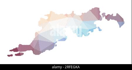 Map of Tortola. Low poly illustration of the island. Geometric design with stripes. Technology, internet, network concept. Vector illustration. Stock Vector