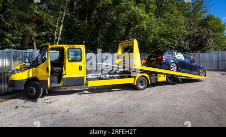 Recovery tow truck takes away car wreck in Havirov, Czech Republic, August 2, 2023. (CTK Photo/Petr Sznapka) Stock Photo