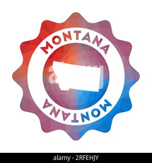 Montana low poly logo. Colorful gradient travel logo of the us state in geometric style. Multicolored polygonal Montana rounded sign with map for your Stock Vector