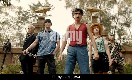 IÑAKI GODOY, MACKENYU, EMILY RUDD and JACOB ROMERO in ONE PIECE (2023), directed by MARC JOBST. Credit: Tomorrow Studios / Netflix / Album Stock Photo