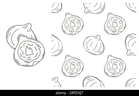 Coloring pattern for restaurant or shop. Figs. Set in hand draw style. Can be used for fabric, packaging and etc Stock Vector