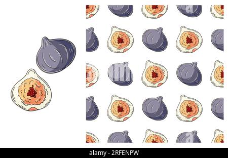 Figs. Seamless pattern for kitchen or shop. Set in hand draw style Stock Vector