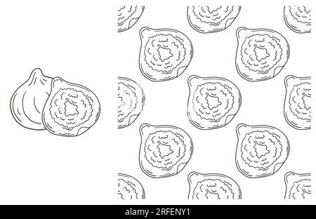 Coloring pattern for kitchen, restaurant or shop. Figs. Set in hand draw style. Can be used for fabric, packaging, wrapping and etc Stock Vector