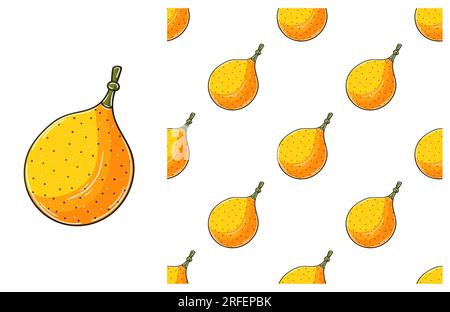 Kumquat. Seamless pattern with tropical fruits. Set in hand draw style. Can be used for fabric, packaging and etc Stock Vector