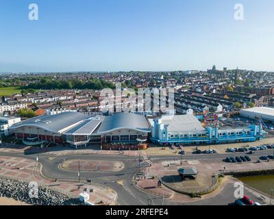 Floral Pavilion and The New Palace and Adventureland, New Brighton waterfront, Wirral, England Stock Photo