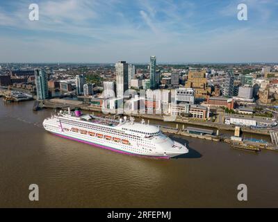 Ambience cruise ship docked at the Pier Head, Liverpool, England Stock Photo