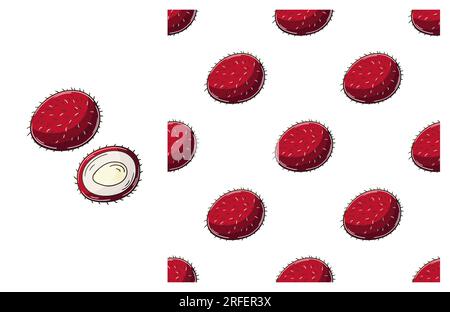 Rambutan. Seamless pattern for kitchen, restaurant or shop. Set in hand draw style. Can be used for fabric Stock Vector