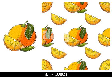 Seamless pattern for kitchen, restaurant or shop. Oranges. Set in hand draw style. Can be used for fabric Stock Vector