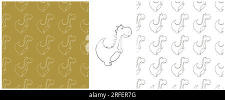 Set funny kids dinosaur pattern. Coloring dinosaurs vector background. Print for cloth design, textile Stock Vector