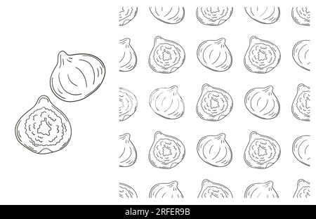 Figs. Coloring pattern for kitchen or shop. Set in hand draw style Stock Vector