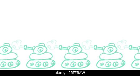 Military seamless border. Tanks. Drawings with wax crayons. Vector design for paper, fabric, interior decor and other use Stock Vector