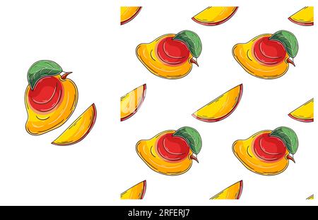Seamless pattern for kitchen, restaurant or shop. Set in hand draw style. Mango. Can be used for fabric, packaging, wrapping paper and etc Stock Vector
