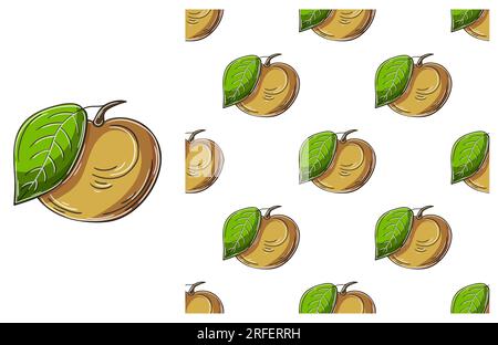 Longan. Seamless pattern with tropical fruits. Set in hand draw style. Can be used for fabric Stock Vector