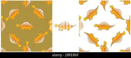 Set funny kids dinosaurs seamless pattern. Dinosaurs of the Jurassic period. Print for cloth design, textile, fabric, wallpaper Stock Vector