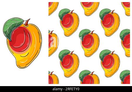 Mango. Seamless pattern for kitchen, restaurant or shop. Set in hand draw style. Can be used for fabric and etc Stock Vector