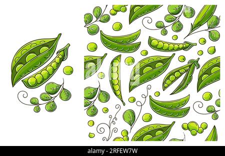 Seamless pattern for kitchen, restaurant or shop. Peas. Set in hand draw style. Can be used for fabric, packaging Stock Vector