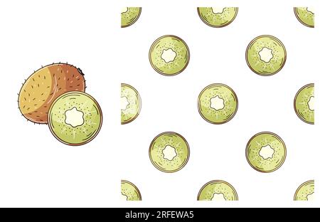 Seamless pattern for kitchen, restaurant or shop. Set in hand draw style. Kiwi. Can be used for fabric and etc Stock Vector
