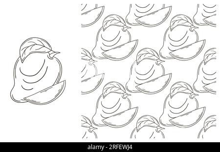 Mango. Coloring pattern for kitchen, restaurant or shop. Set in hand draw style Stock Vector
