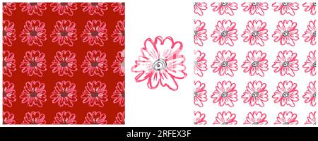 Girly seamless pattern. Set drawings with wax crayons. Flower mood, flowers. Print for cloth design, textile, fabric, wallpaper Stock Vector