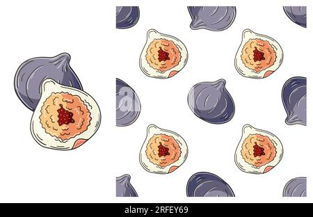 Seamless pattern for restaurant or shop. Figs. Set in hand draw style. Can be used for fabric, packaging and etc Stock Vector